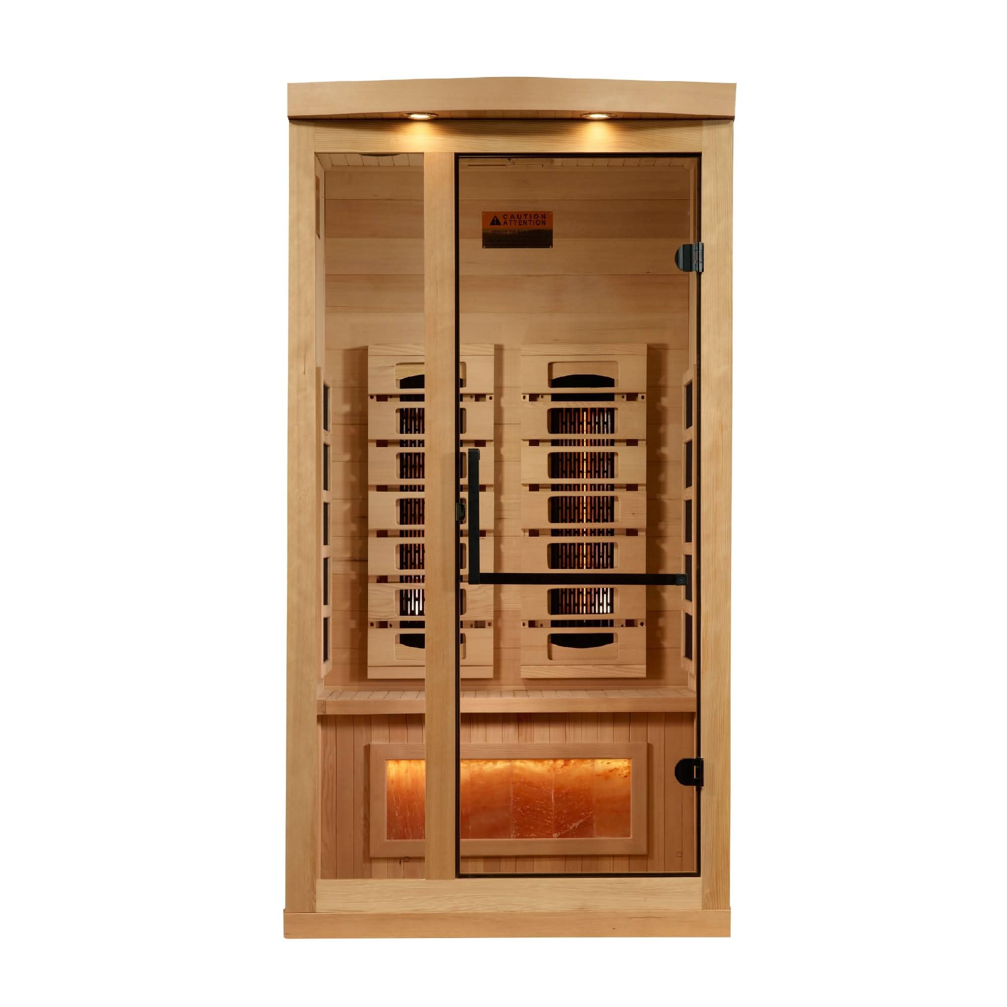 Golden Designs: 1-2-Person Reserve Edition Full Spectrum Near Zero EMF FAR Infrared Sauna with Himalayan Salt Bar - Elite Holistic Fitness
