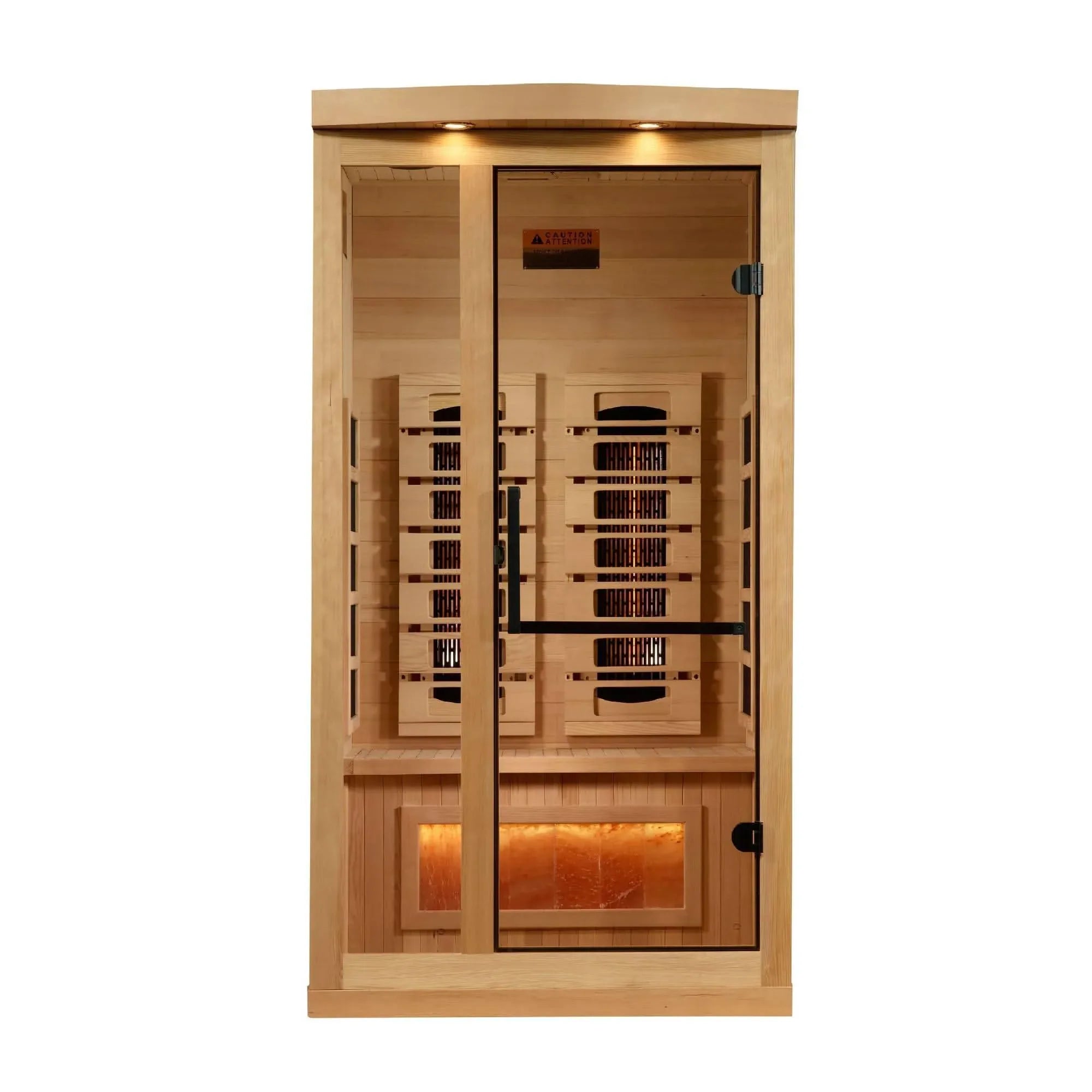 Golden Designs: 1-2-Person Reserve Edition Full Spectrum Near Zero EMF Infrared Sauna with Salt Bar - Elite Holistic Fitness
