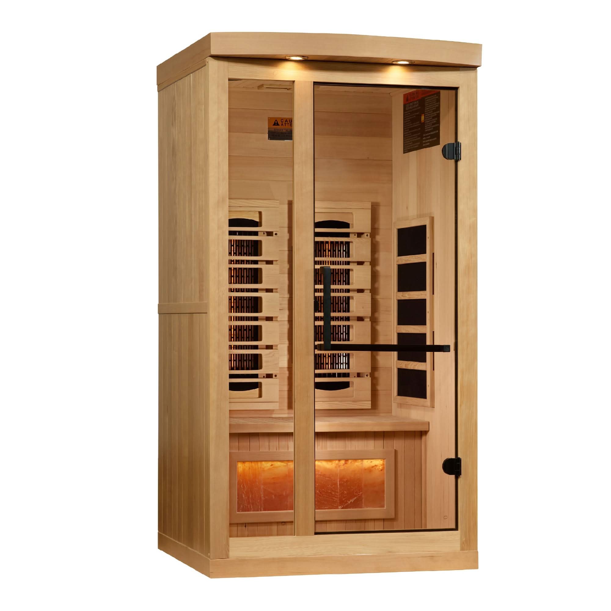 Golden Designs: 1-2-Person Reserve Edition Full Spectrum Near Zero EMF FAR Infrared Sauna with Himalayan Salt Bar - Elite Holistic Fitness