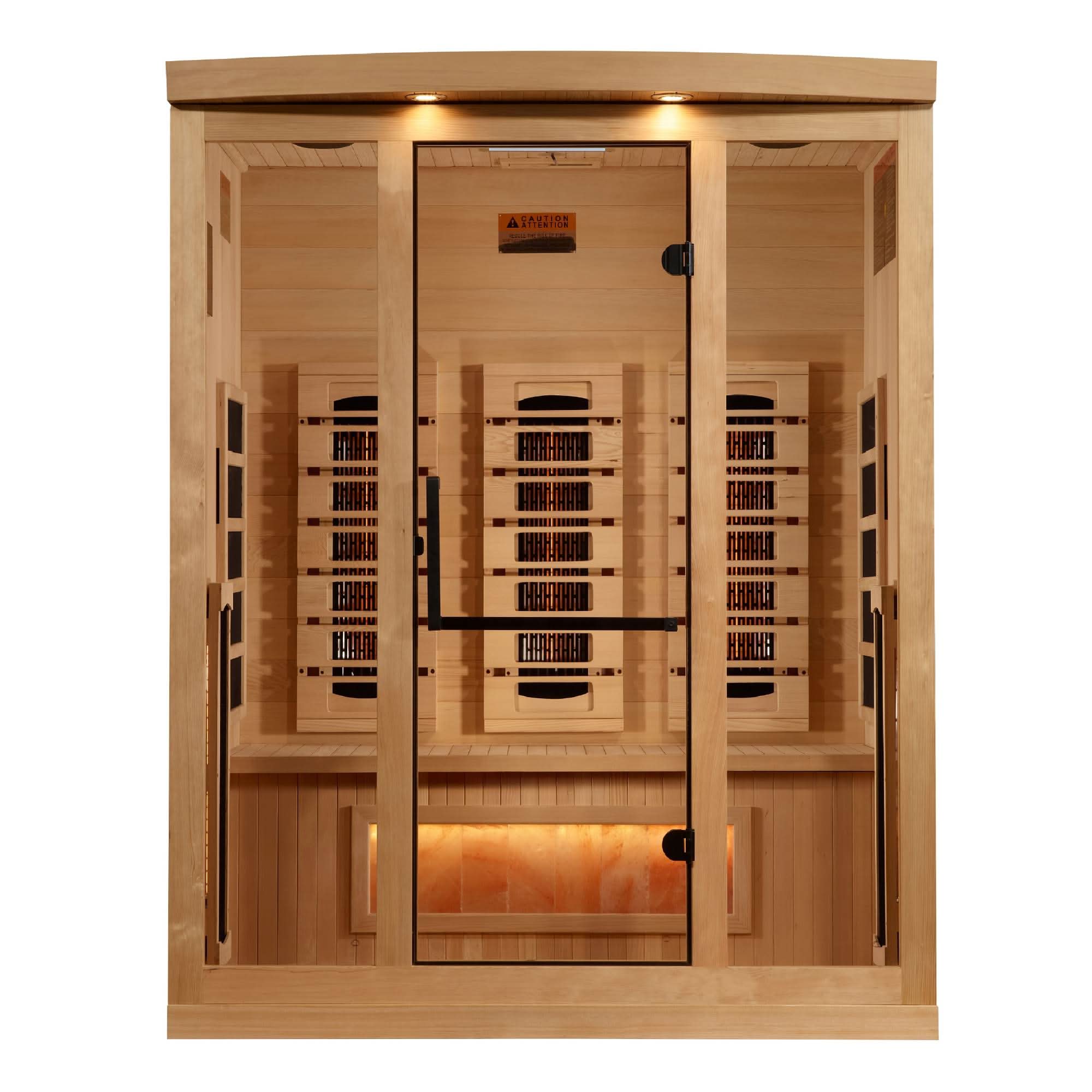 Golden Designs: 3-Person Reserve Edition Full Spectrum Near Zero EMF FAR Infrared Sauna with Himalayan Salt Bar - Elite Holistic Fitness