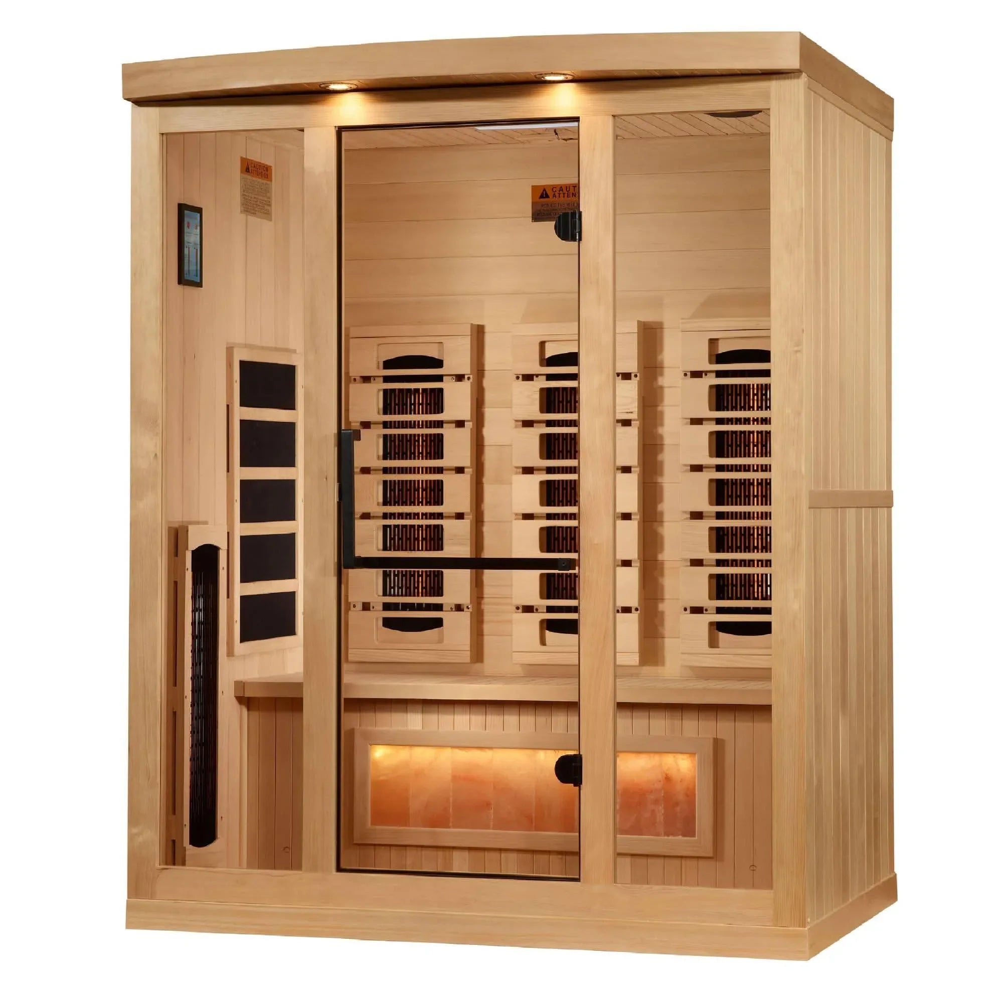 Golden Designs: 3-Person Reserve Edition Full Spectrum Near Zero EMF FAR Infrared Sauna with Himalayan Salt Bar - Elite Holistic Fitness