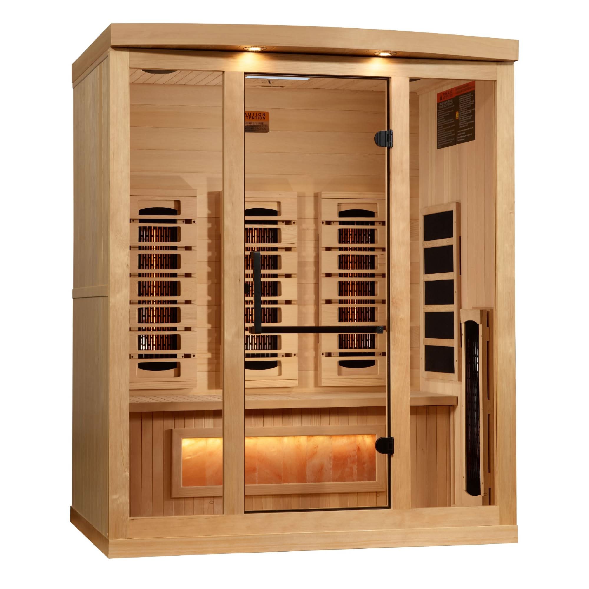 Golden Designs: 3-Person Reserve Edition Full Spectrum Near Zero EMF FAR Infrared Sauna with Himalayan Salt Bar - Elite Holistic Fitness