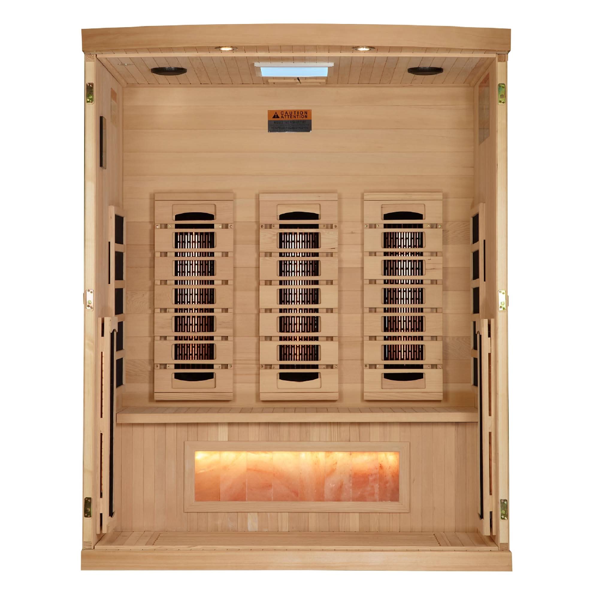 Golden Designs: 3-Person Reserve Edition Full Spectrum Near Zero EMF FAR Infrared Sauna with Himalayan Salt Bar - Elite Holistic Fitness