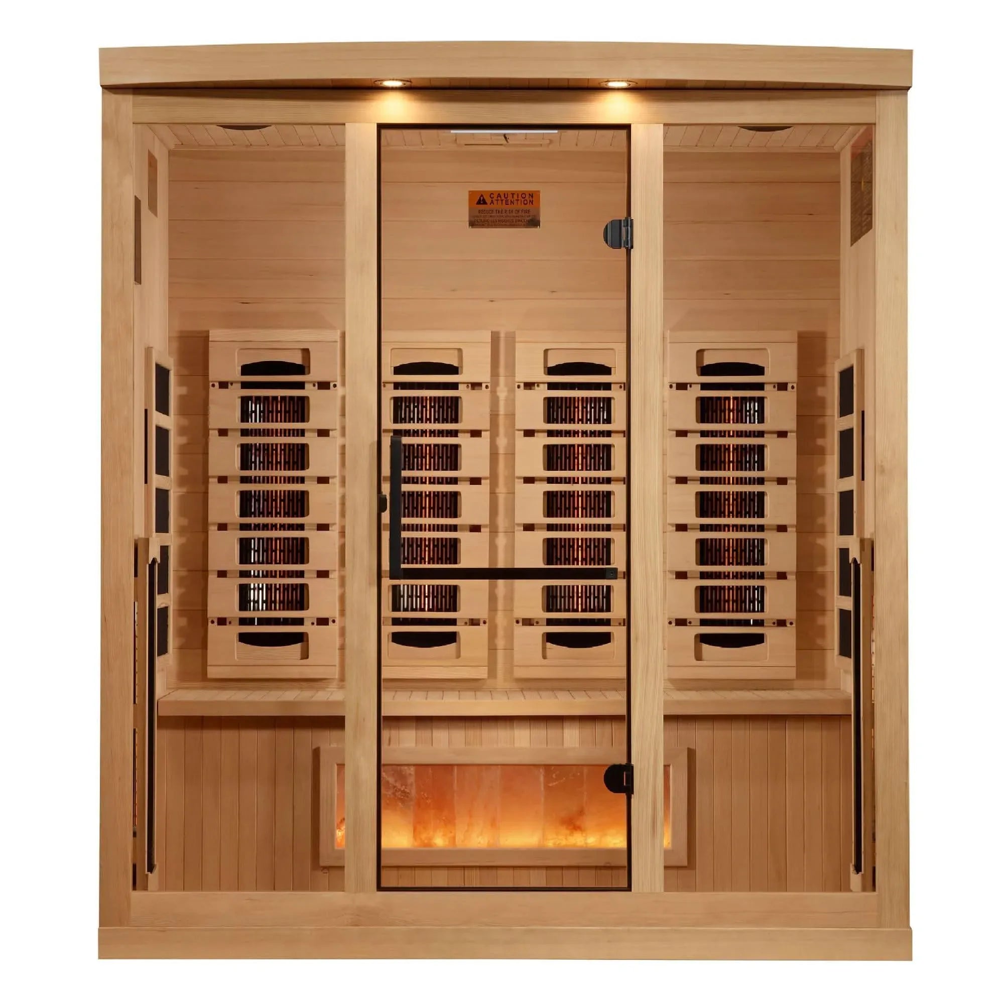 Golden Designs: 4-Person Full Spectrum Near Zero EMF Infrared Sauna with Himalayan Salt Bar - Elite Holistic Fitness