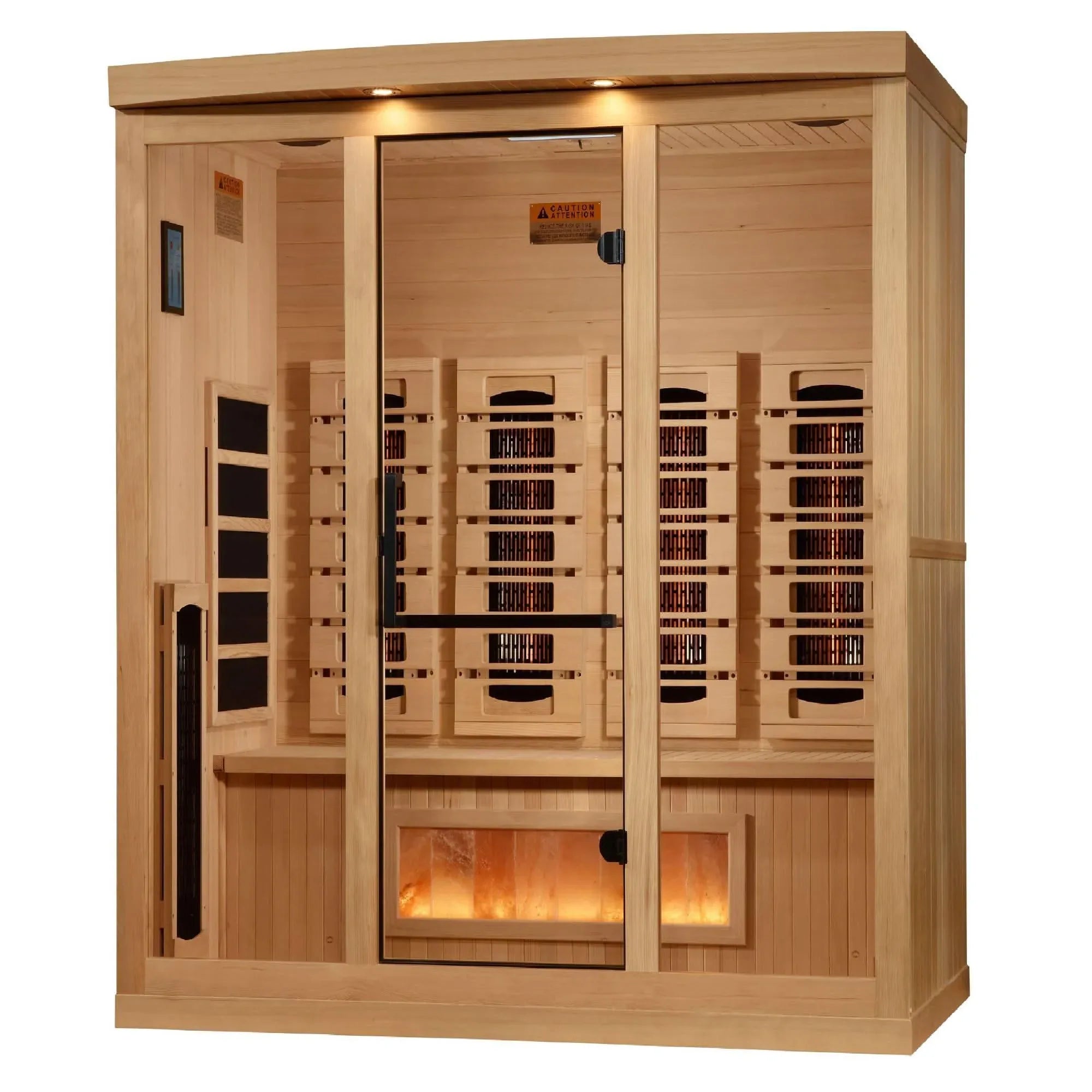 Golden Designs: 4-Person Full Spectrum Near Zero EMF Infrared Sauna with Himalayan Salt Bar - Elite Holistic Fitness