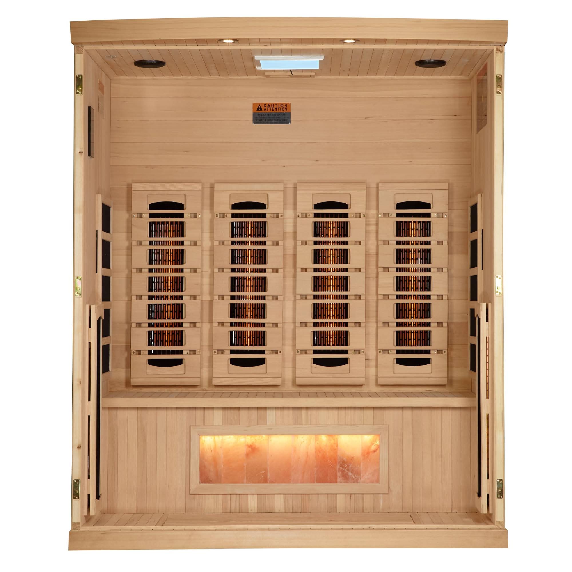 Golden Designs: 4-Person Full Spectrum Near Zero EMF FAR Infrared Sauna with Himalayan Salt Bar - Elite Holistic Fitness