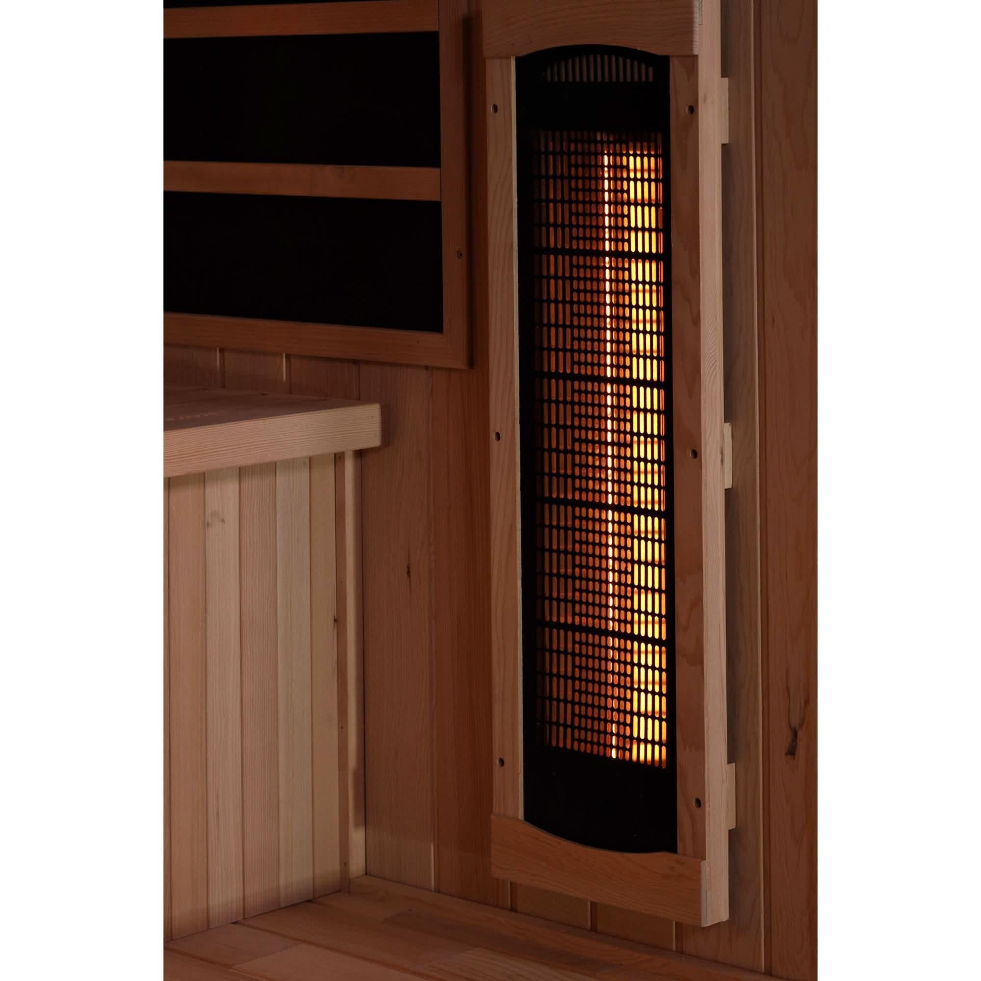 Golden Designs: 3-Person Reserve Edition Full Spectrum Near Zero EMF FAR Infrared Sauna with Himalayan Salt Bar.