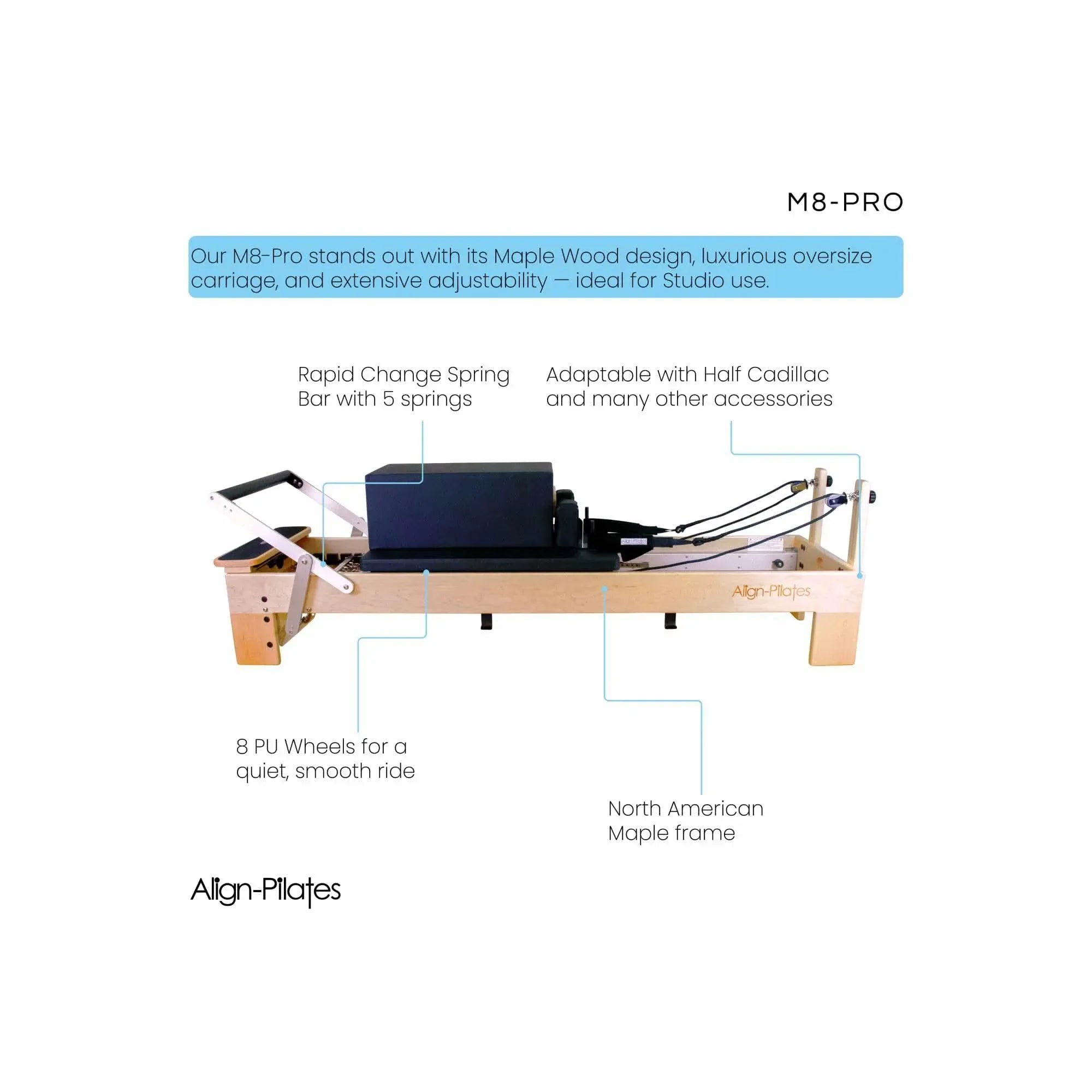 Align-Pilates M8-Pro Maple Pilates Reformer with Sitting Box - Elite Holistic Fitness