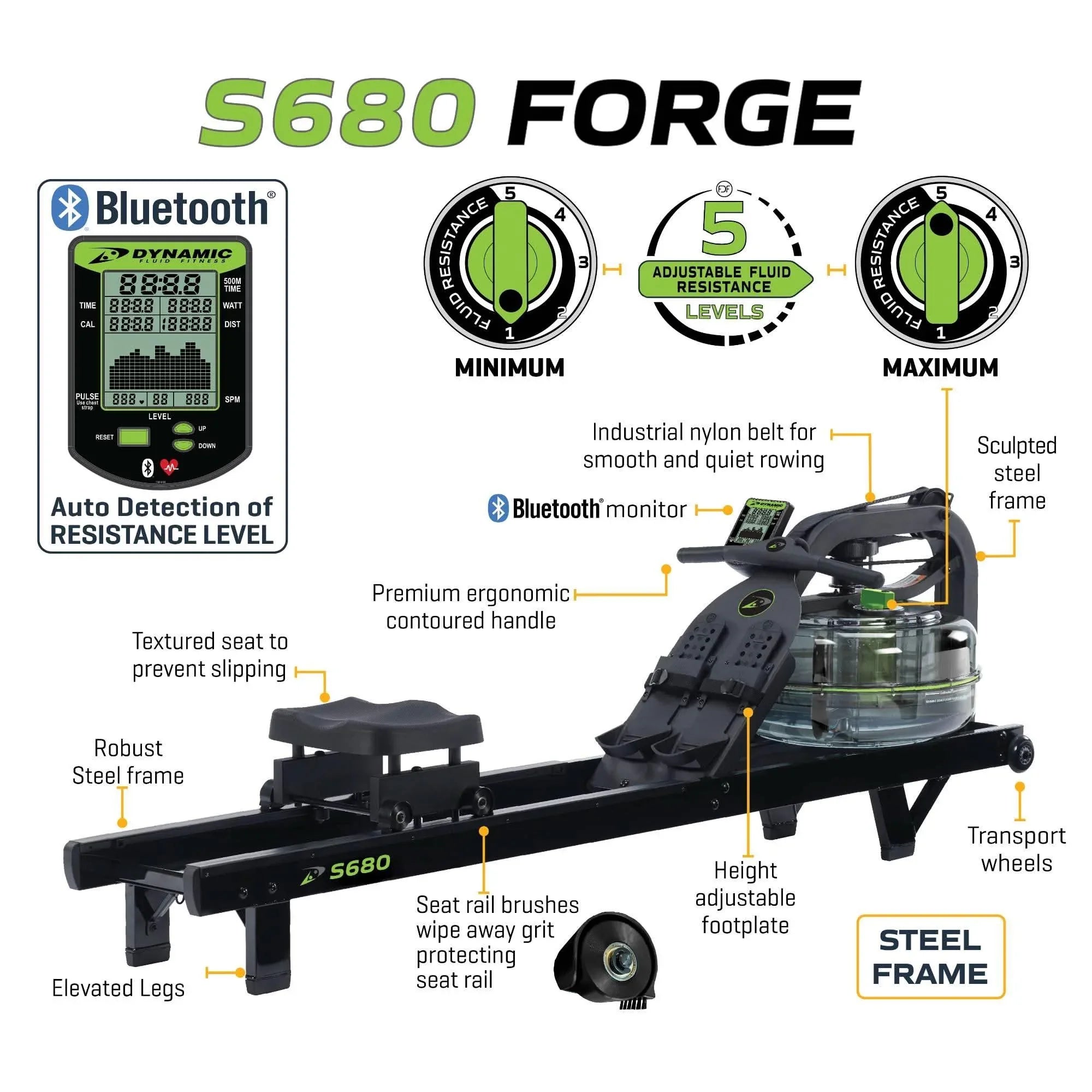 Dynamic Fluid Fitness S660 Forge Rower - Elite Holistic Fitness