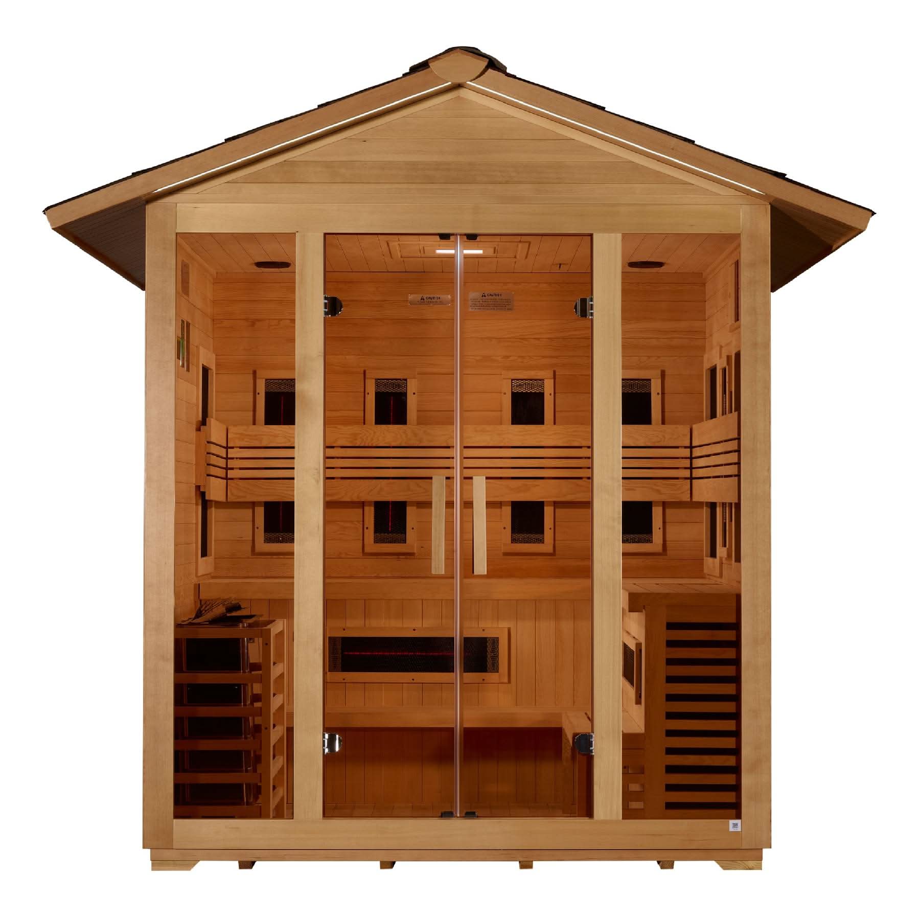 Golden Designs: Gargellen 5 Person Hybrid (Infrared + Stove) Outdoor Sauna - Elite Holistic Fitness