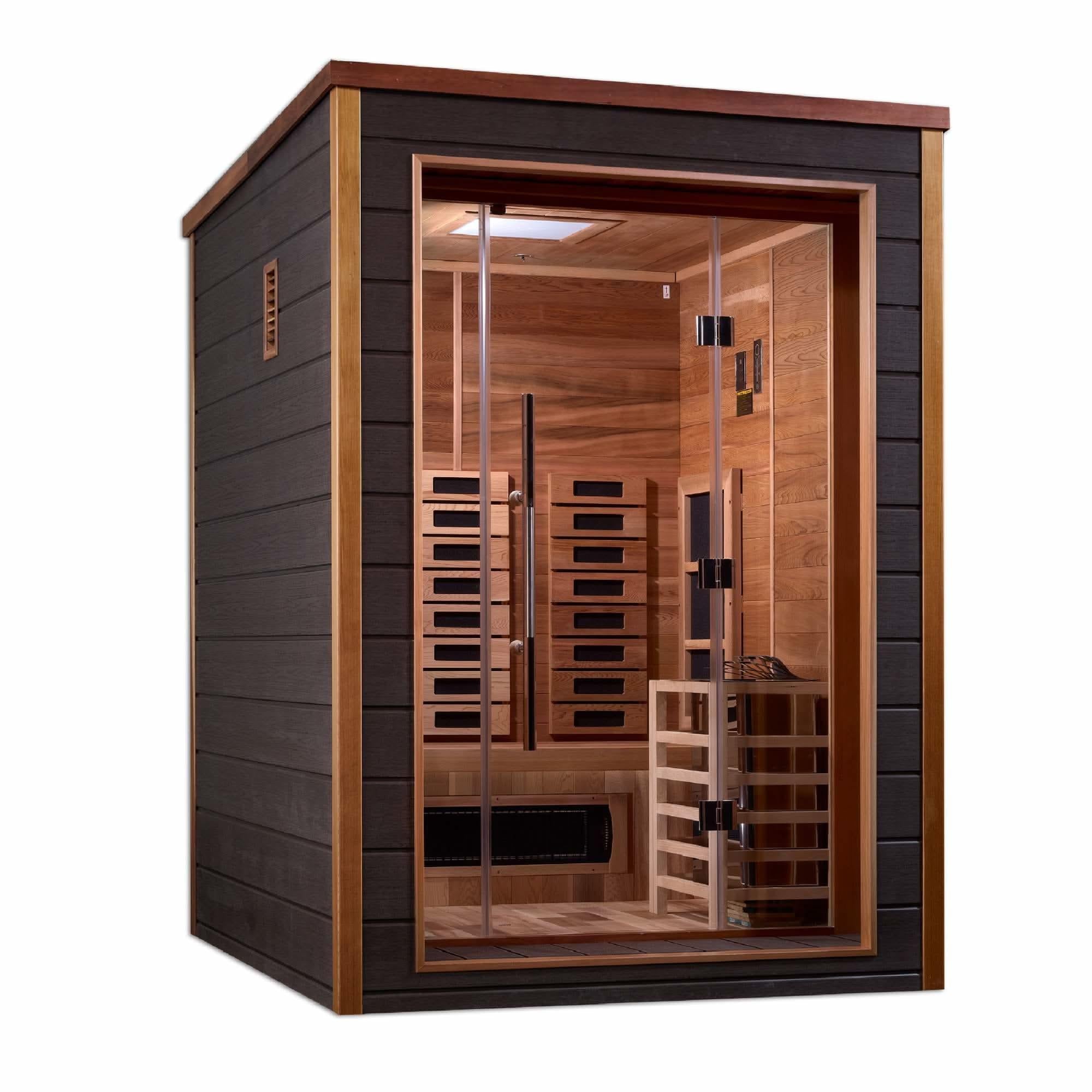 Golden Designs: Nora 2 Person Outdoor-Indoor Hybrid Sauna.