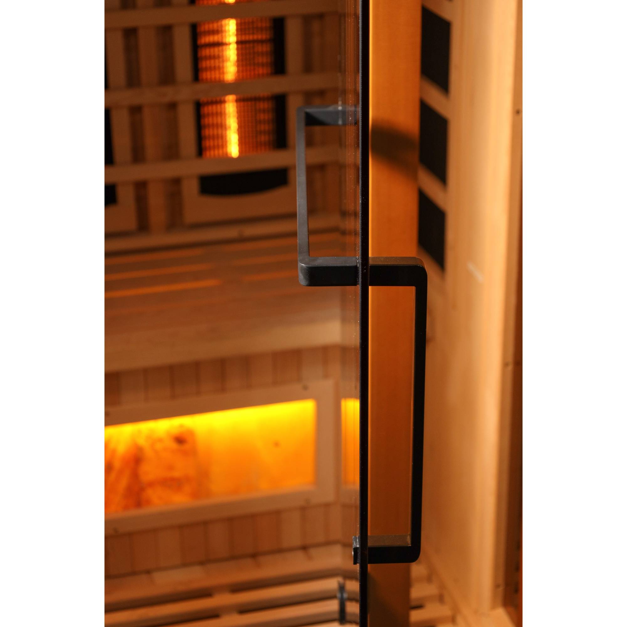 Golden Designs: 4-Person Full Spectrum Near Zero EMF FAR Infrared Sauna with Himalayan Salt Bar - Elite Holistic Fitness