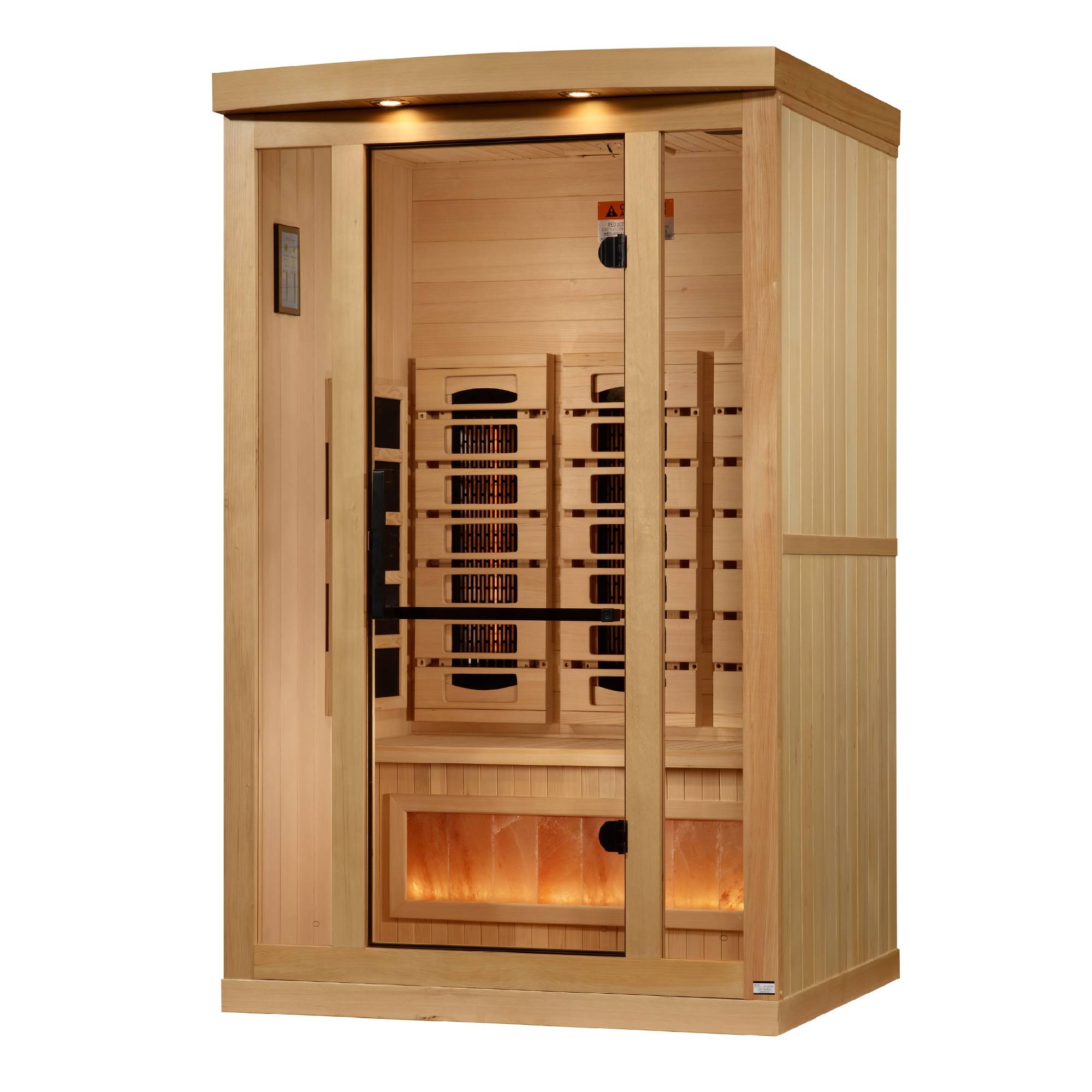Golden Designs: 2-Person Reserve Edition Full Spectrum Near Zero EMF FAR Infrared Sauna with Himalayan Salt Bar - Elite Holistic Fitness
