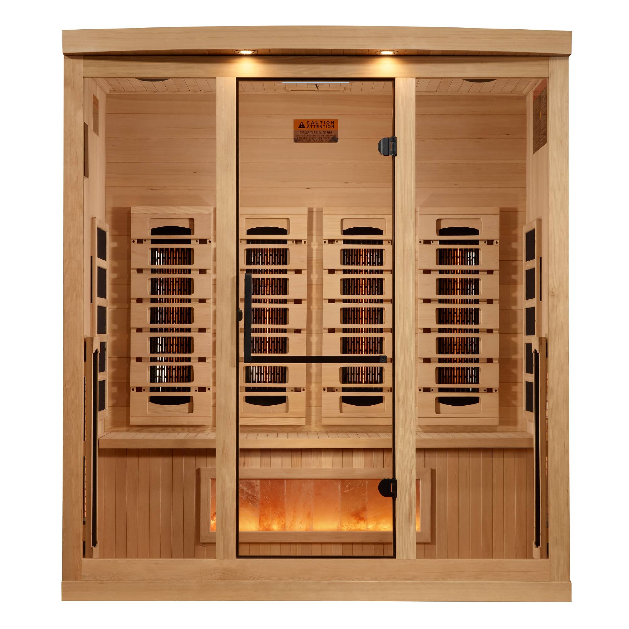 Golden Designs: 4-Person Full Spectrum Near Zero EMF FAR Infrared Sauna with Himalayan Salt Bar - Elite Holistic Fitness