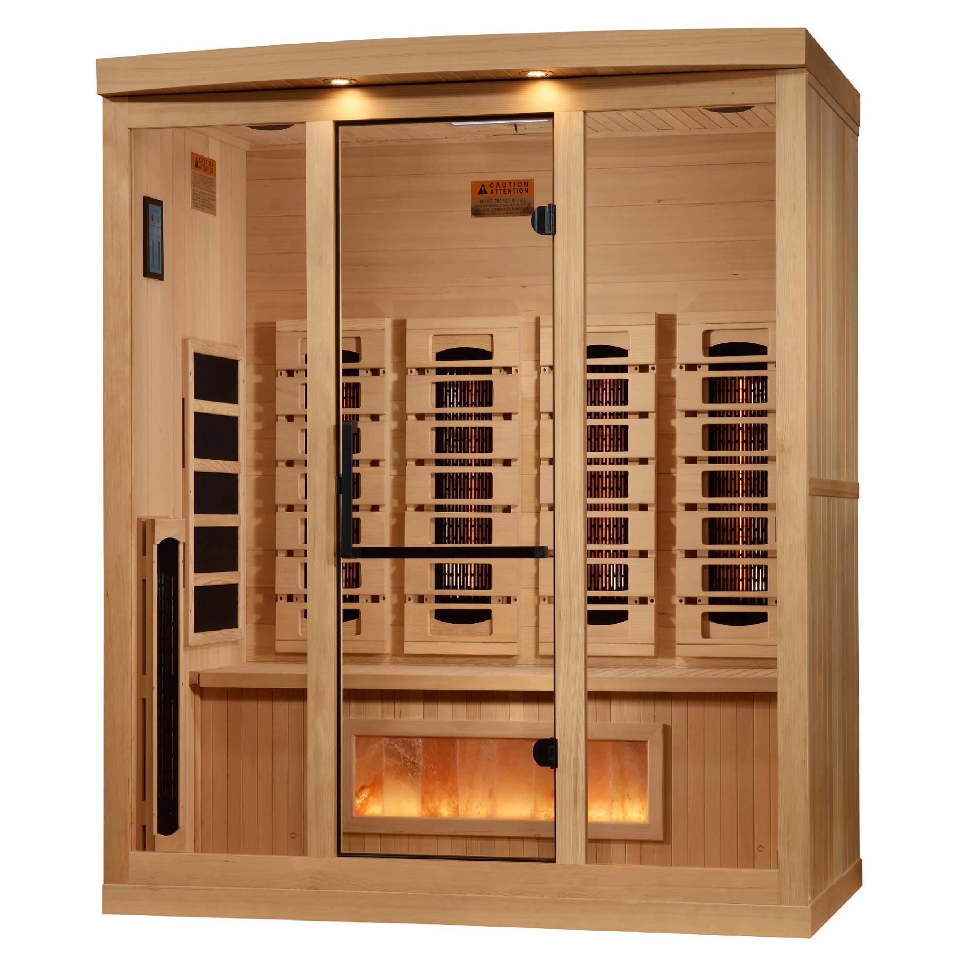Golden Designs: 4-Person Full Spectrum Near Zero EMF FAR Infrared Sauna with Himalayan Salt Bar - Elite Holistic Fitness
