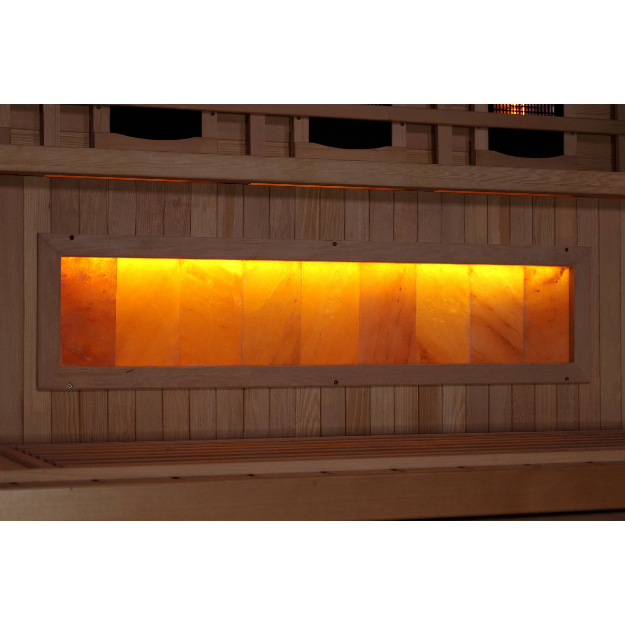 Golden Designs: 4-Person Full Spectrum Near Zero EMF FAR Infrared Sauna with Himalayan Salt Bar - Elite Holistic Fitness