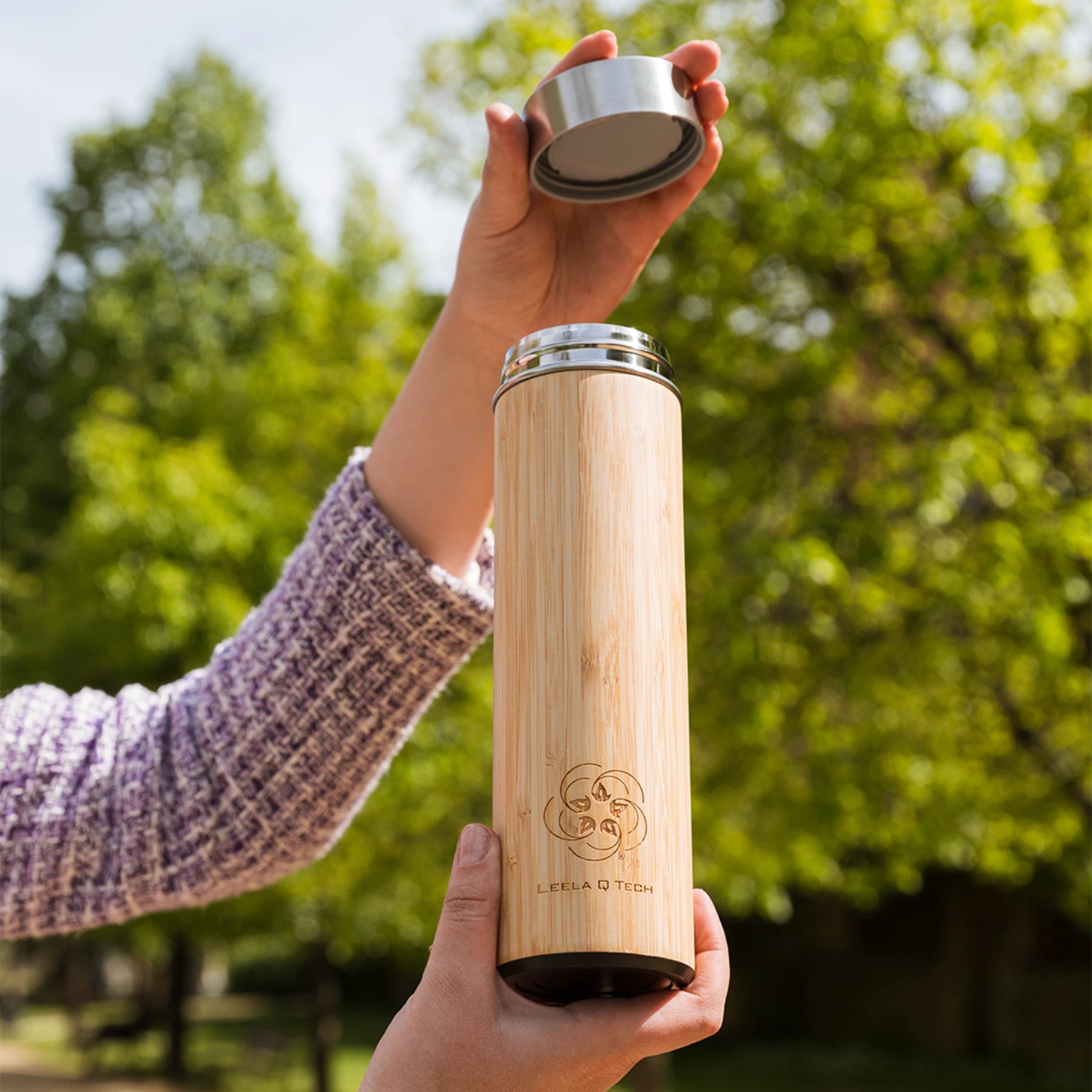 Leela Quantum H.E.A.L.® Quantum Energy Bamboo Water Bottle