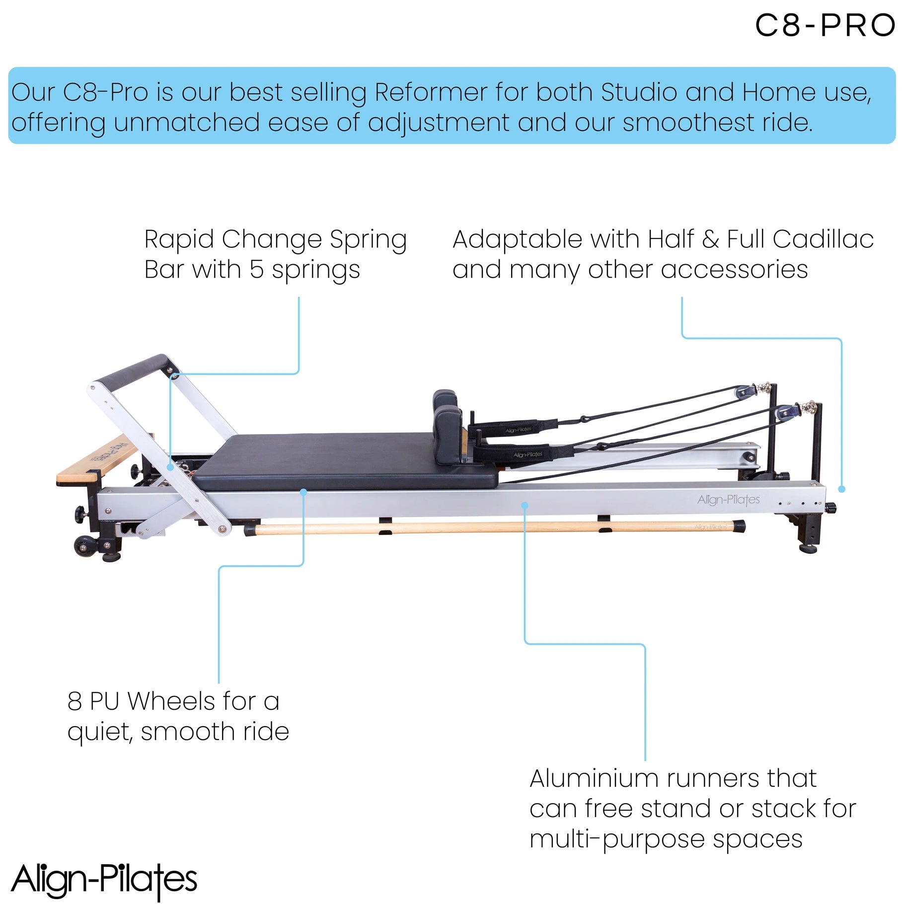 Align-Pilates: C8-Pro Pilates Reformer with Half Cadillac