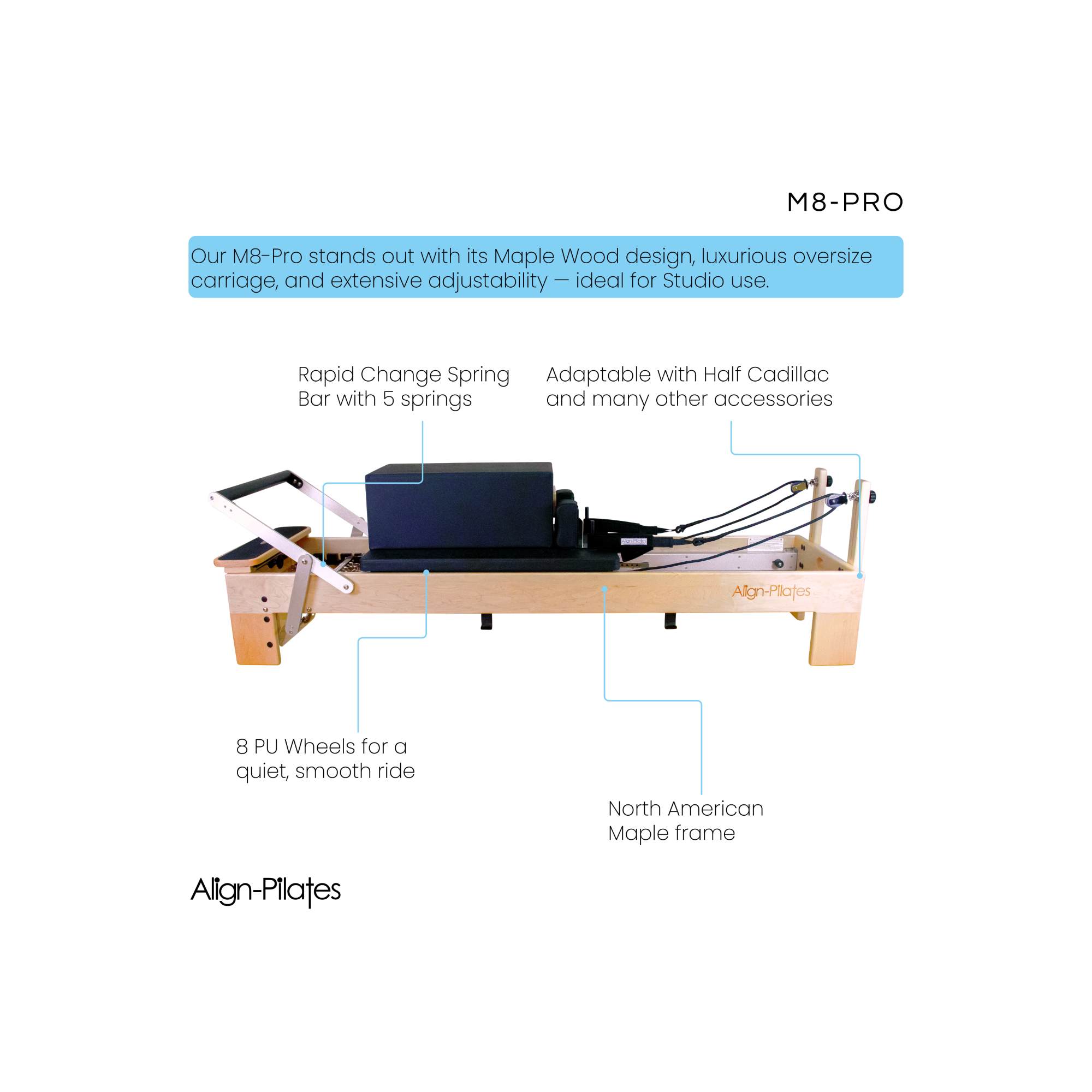 Align-Pilates: M8-Pro Maple Wood Pilates Reformer with Sitting Box