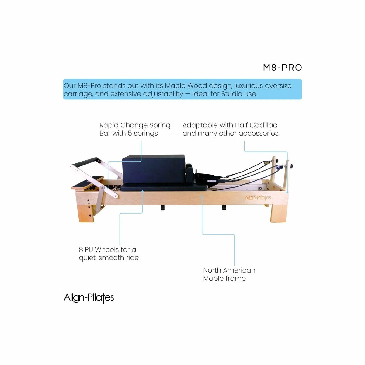 Align-Pilates M8-Pro Maple Pilates Reformer with Sitting Box - Elite Holistic Fitness