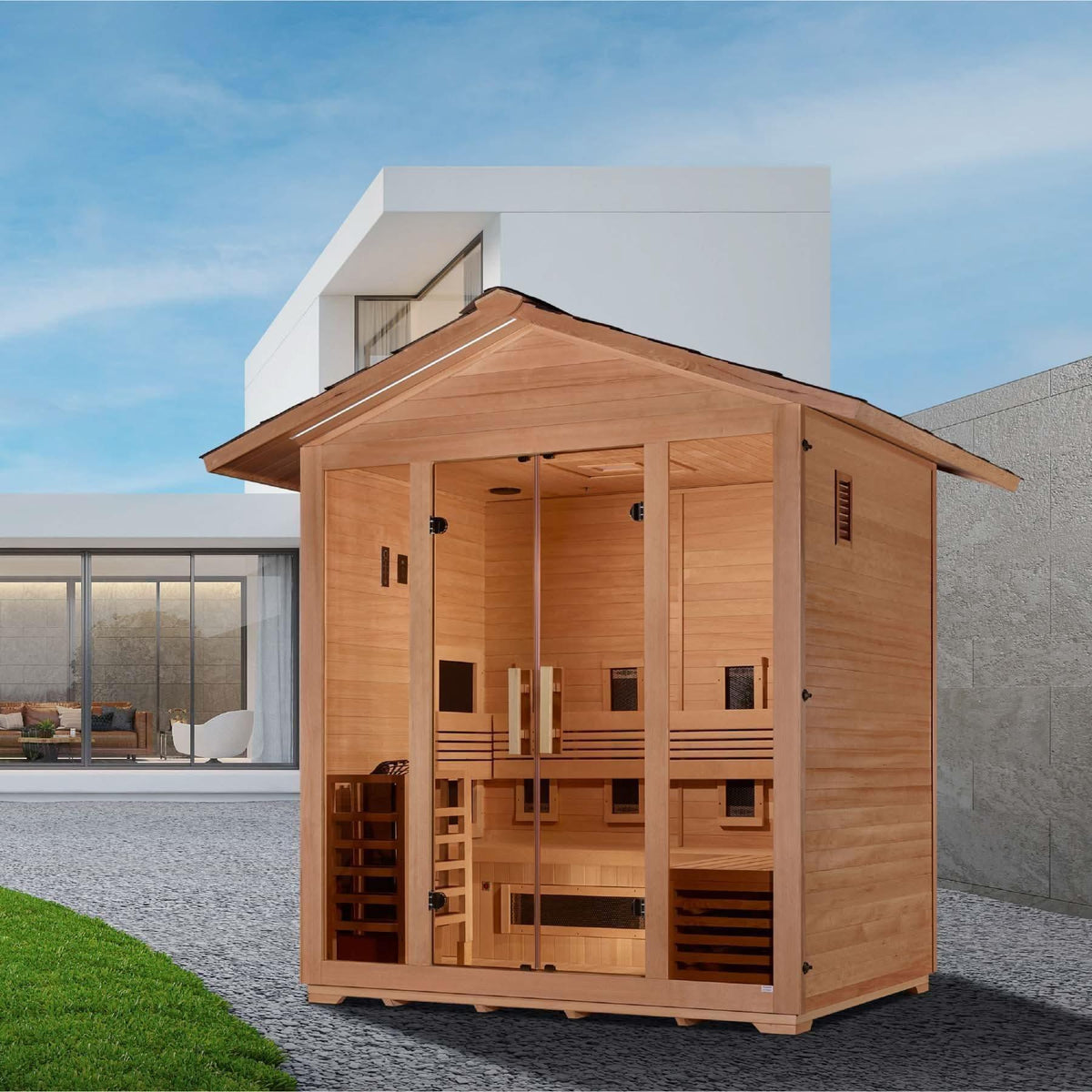Golden Designs: Gargellen 5 Person Hybrid Outdoor Sauna - Elite Holistic Fitness