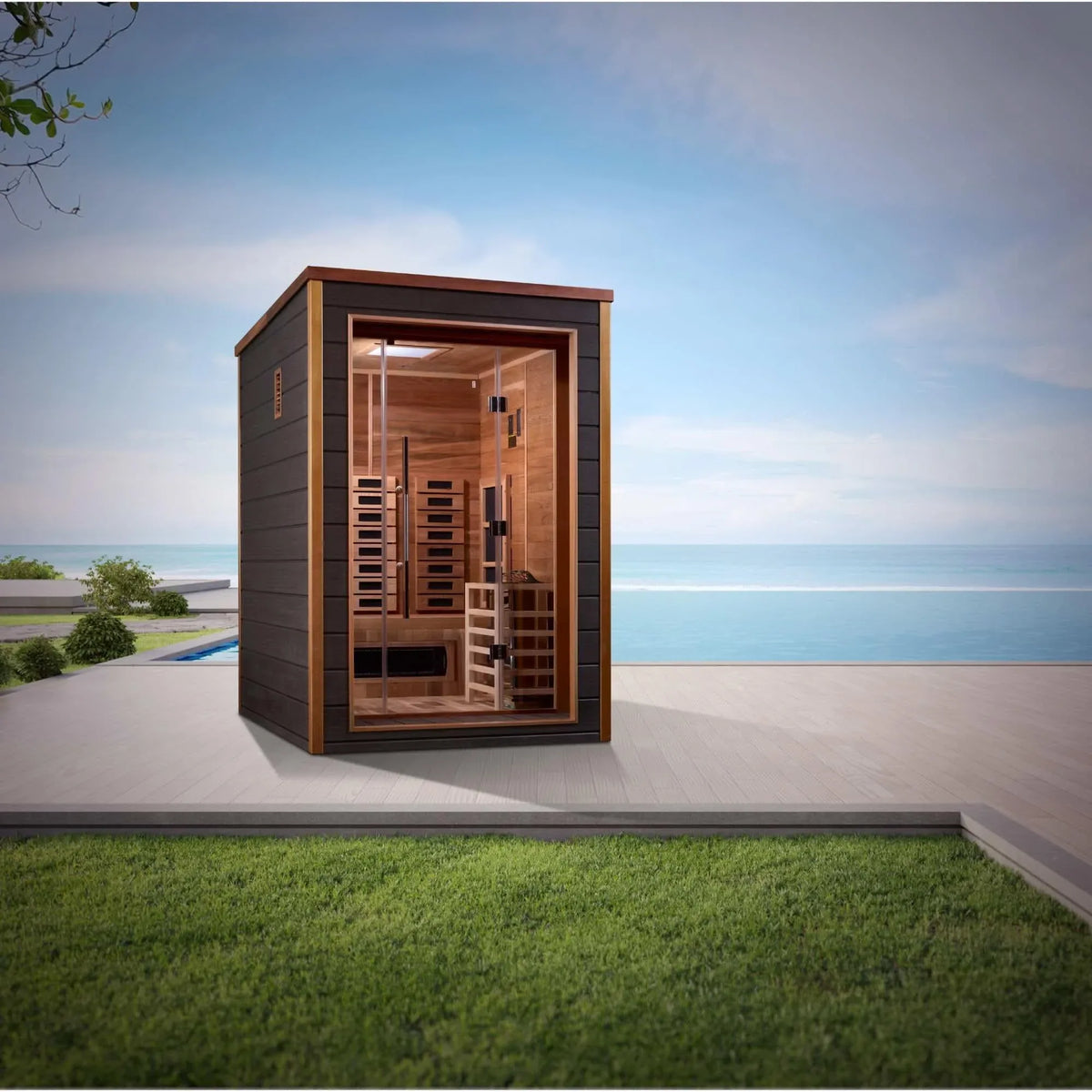 Golden Designs: Nora 2 Person Outdoor-Indoor Hybrid Sauna - Elite Holistic Fitness