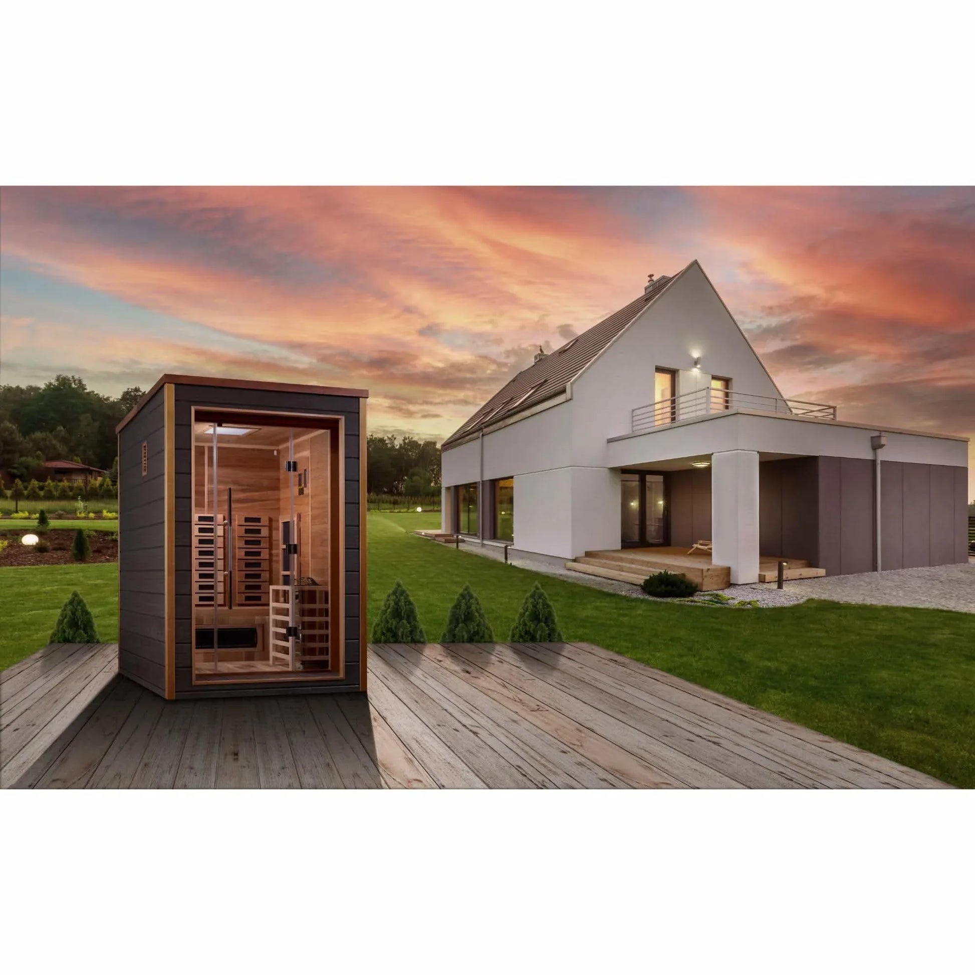 Golden Designs: Nora 2 Person Outdoor-Indoor Hybrid Sauna - Elite Holistic Fitness