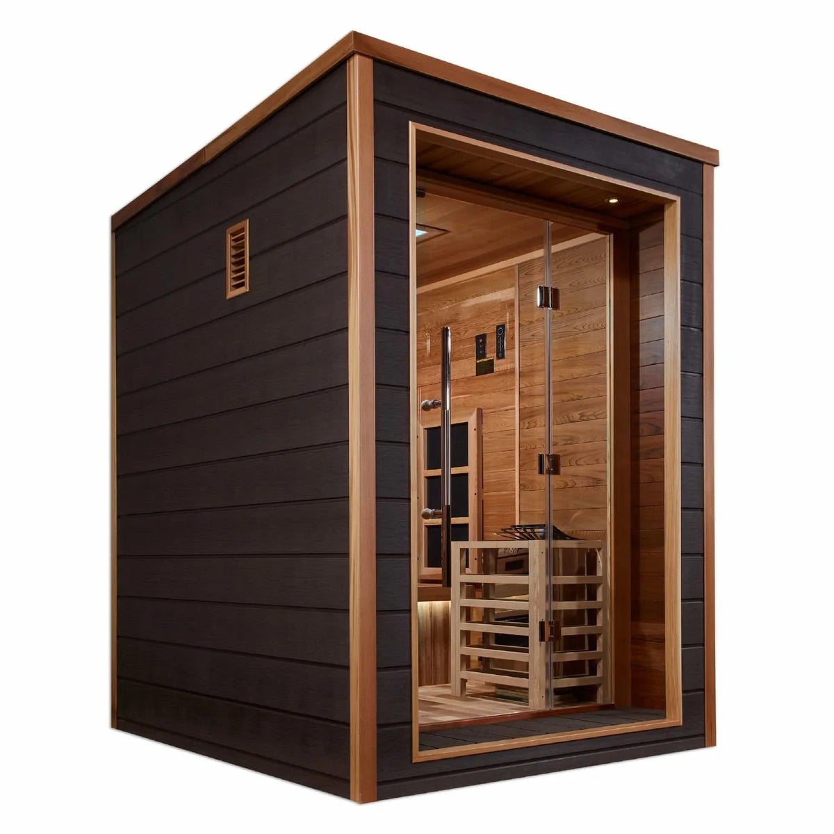 Golden Designs: Nora 2 Person Outdoor-Indoor Hybrid Sauna - Elite Holistic Fitness