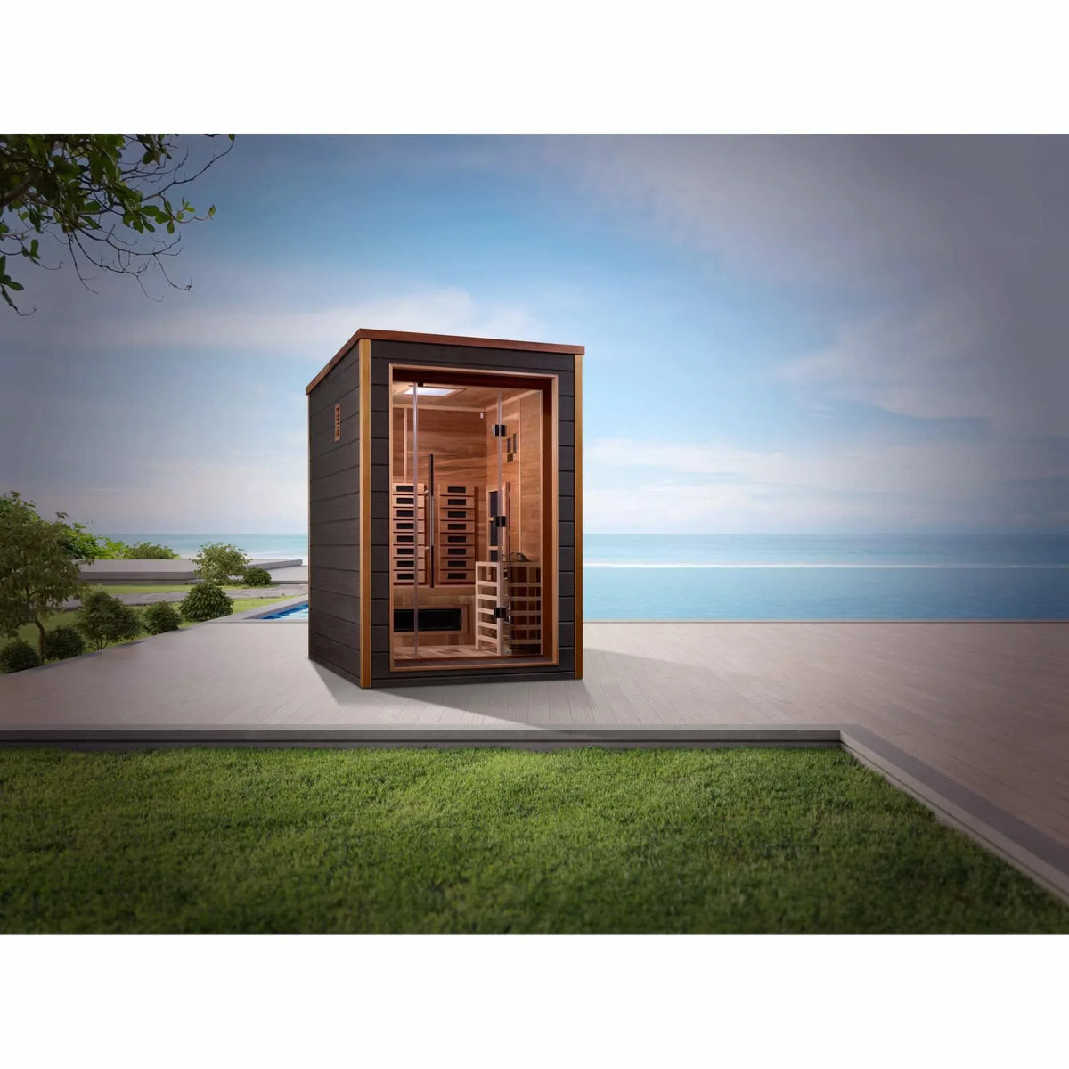 Golden Designs: Nora 2 Person Outdoor-Indoor Hybrid Sauna - Elite Holistic Fitness