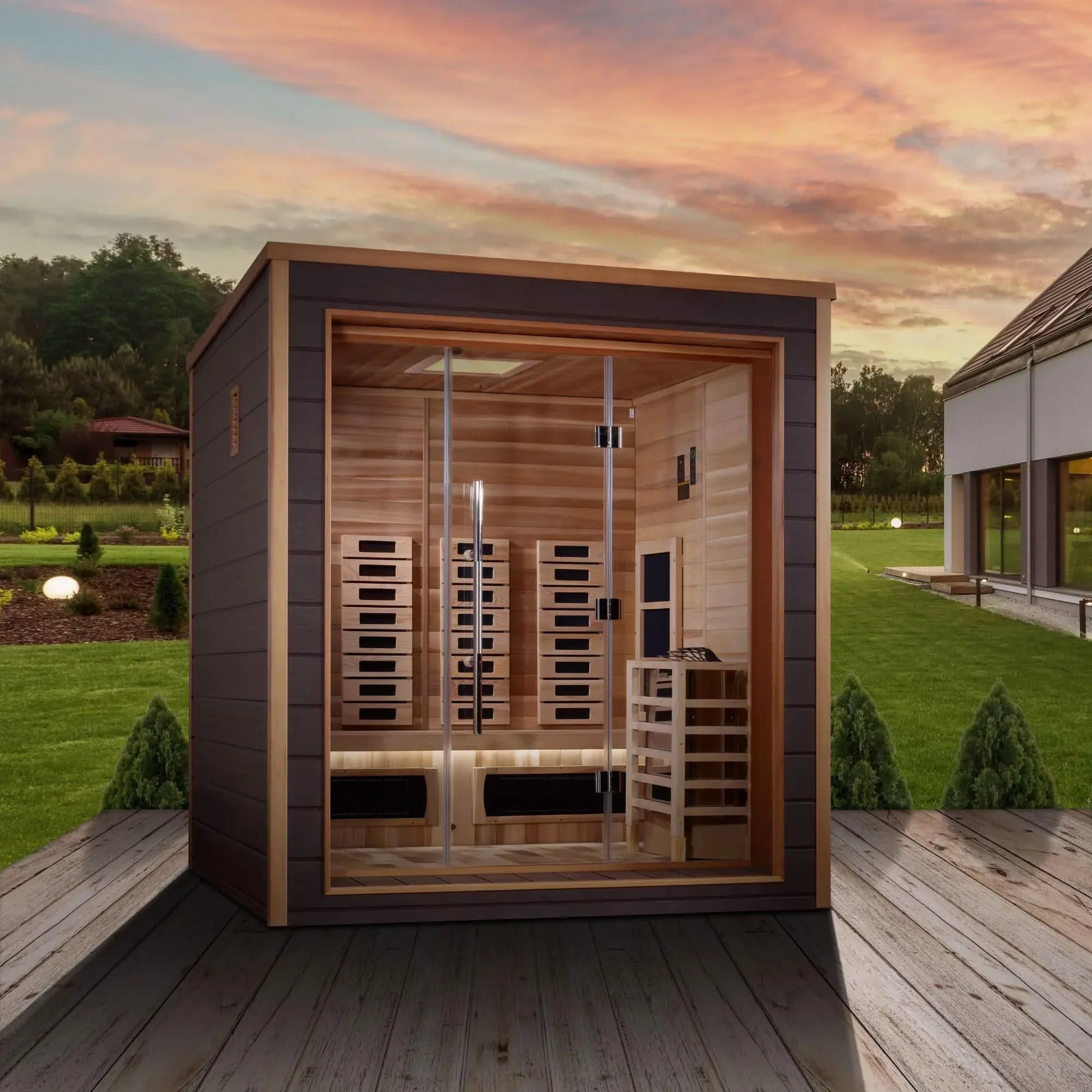 Golden Designs: Visby 3 Person Outdoor-Indoor Hybrid Sauna - Elite Holistic Fitness