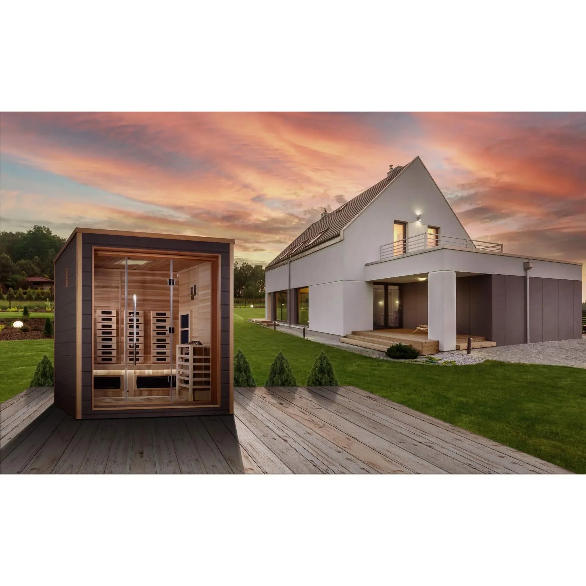 Golden Designs: Visby 3 Person Outdoor-Indoor Hybrid Sauna - Elite Holistic Fitness