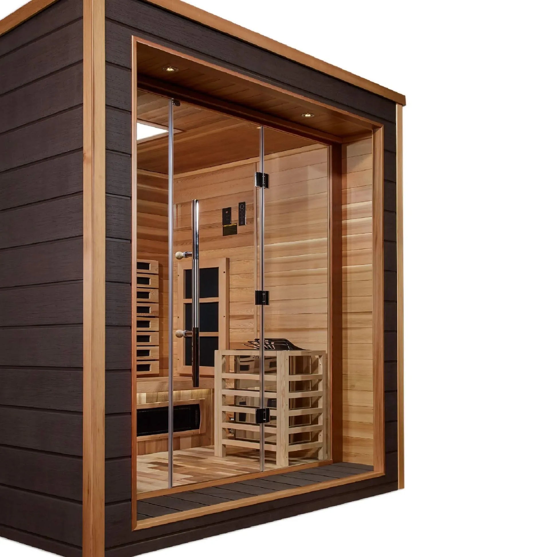 Golden Designs: Visby 3 Person Outdoor-Indoor Hybrid Sauna - Elite Holistic Fitness
